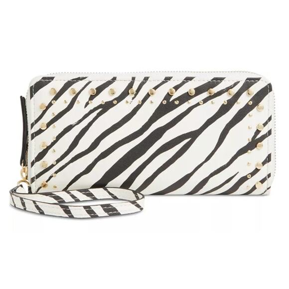 I.N.C. International Concepts "Hazell" Studded Zip-Around Wallet in B&W Zebra - Picture 1 of 5